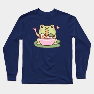 Cute Frog Loves Eating Ramen Noodles Long Sleeve T-Shirt